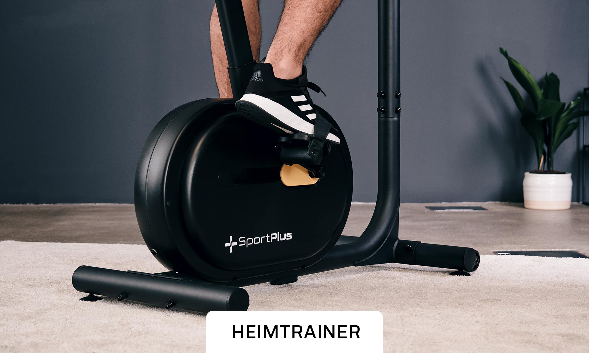 Kategorie: Heimtrainer. Ein Heimtrainer(Heimfahrrad) wird verwendet.