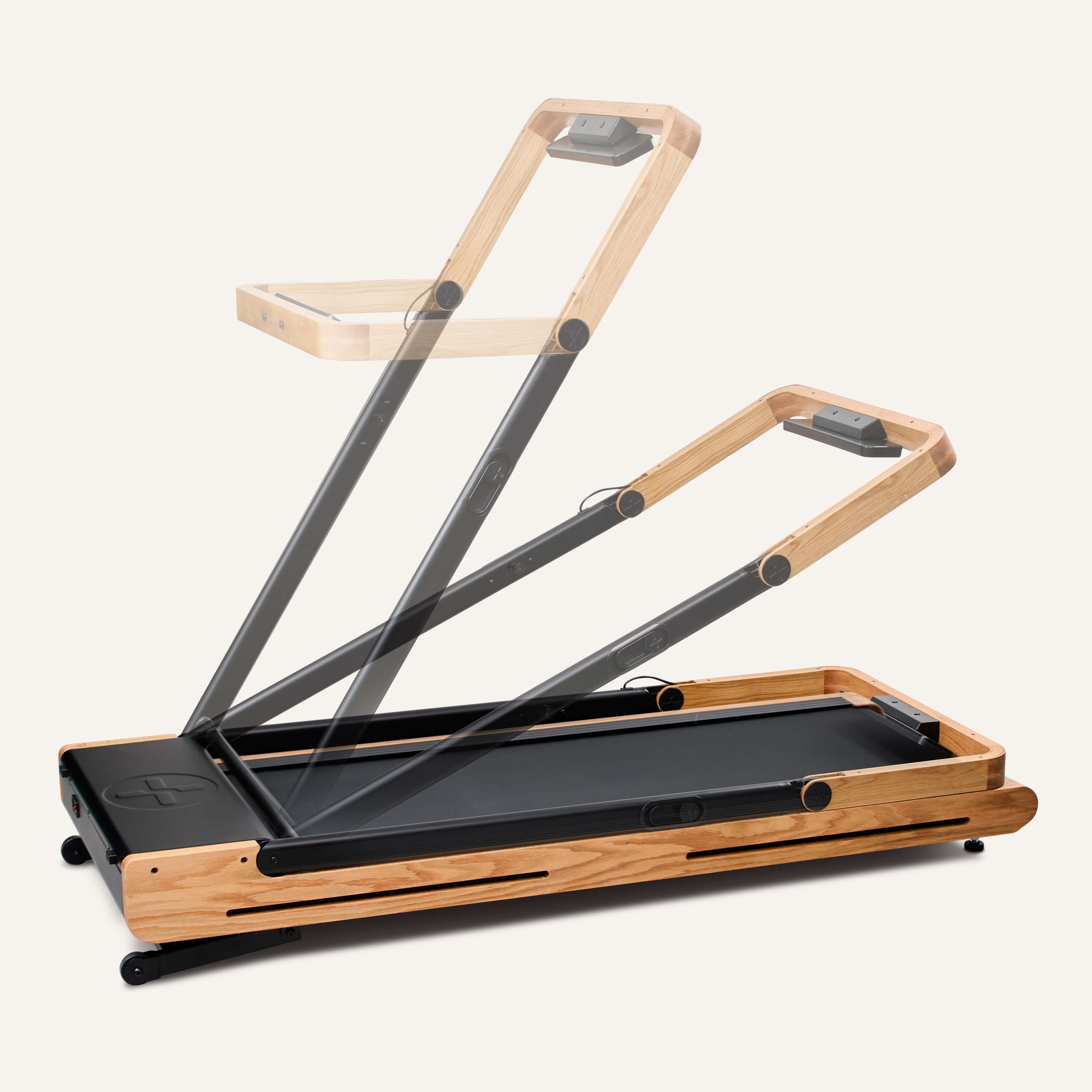 Folding Z-treadmill made of wood (oak) with app compatibility