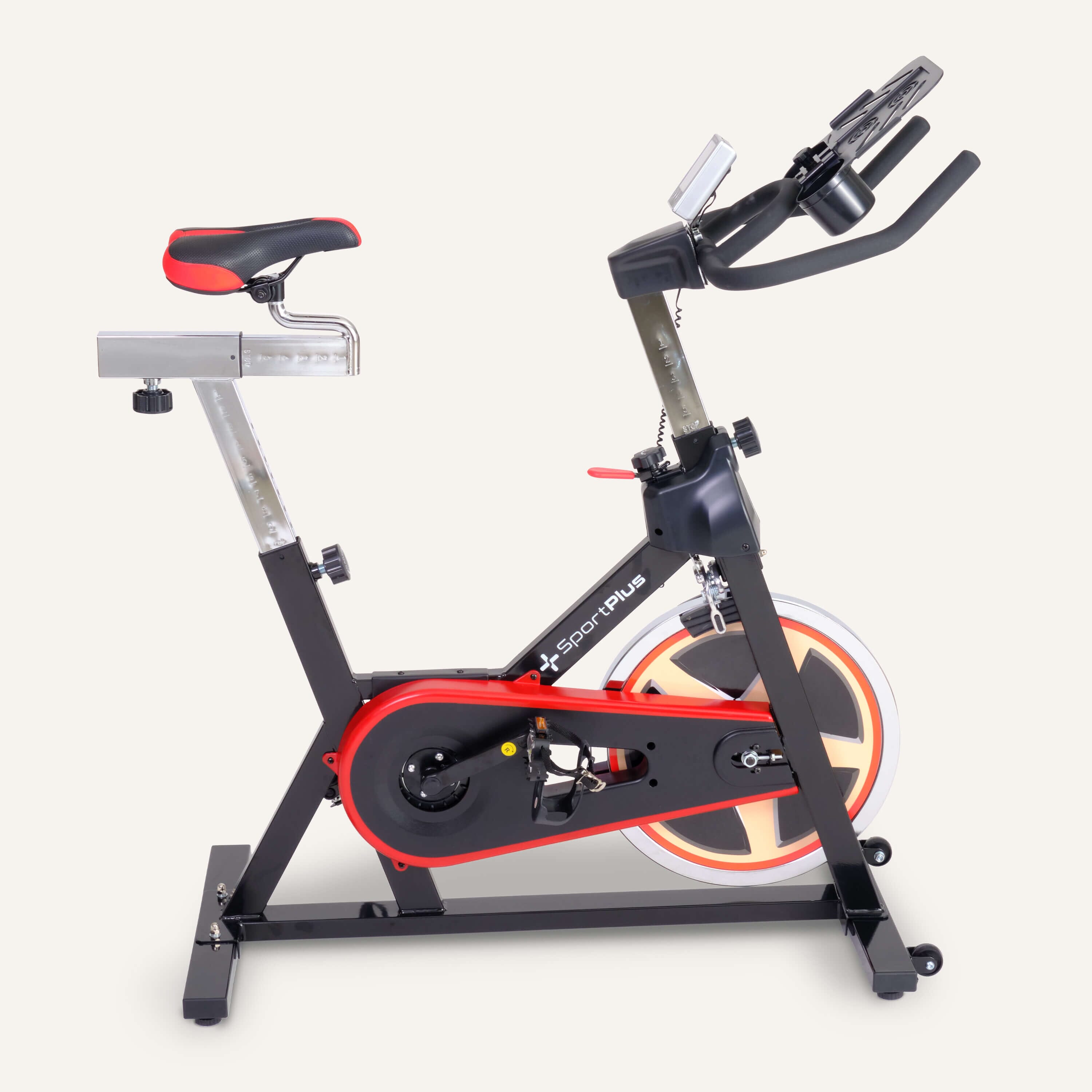 Indoor Cycle Speedbike/ Ergometer mit Bremsbackensystem &amp; App-Kompatibilität SP-SRP-2100-i SportPlus Black/Red 